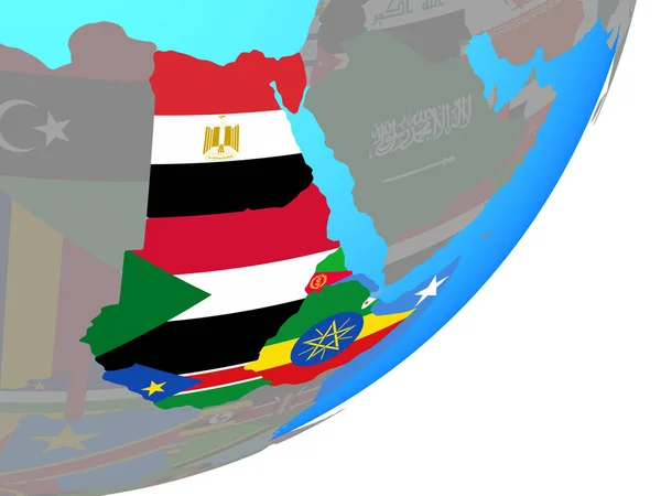 Nordeste África Com Bandeira Nacional Embutida Globo Político Azul Ilustração — Fotografia de Stock