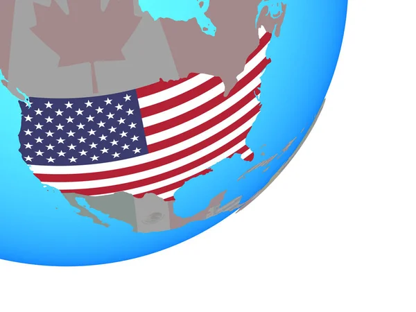 青の政治世界に埋め込まれた国旗が付いている米国 イラストレーション — ストック写真