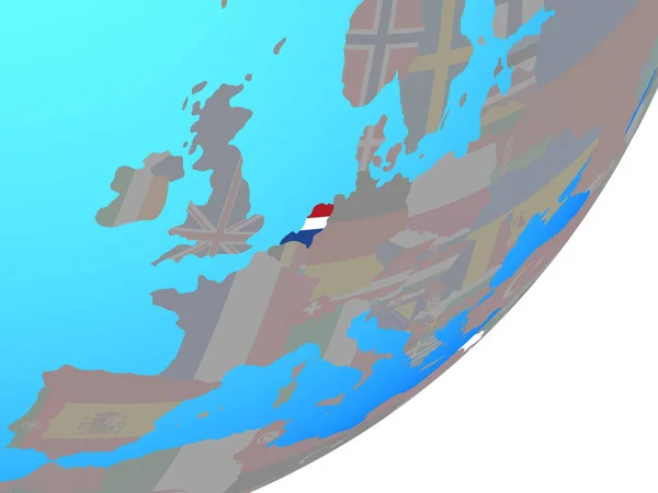Nederland Met Ingesloten Nationale Vlag Blauwe Politieke Wereldbol Illustratie — Stockfoto