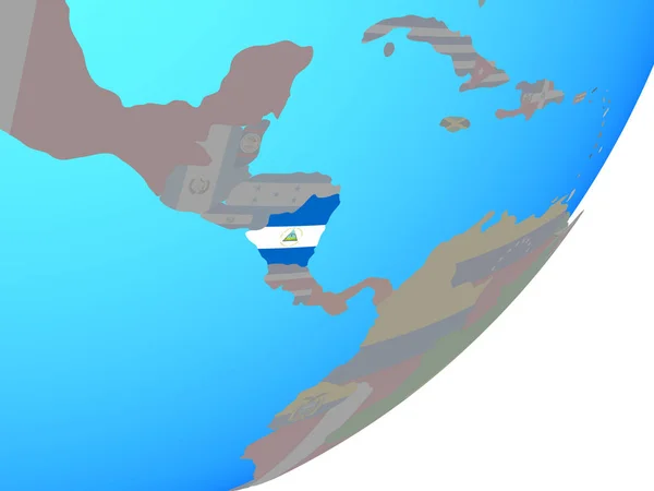 Nicaragua Met Ingesloten Nationale Vlag Blauwe Politieke Wereldbol Illustratie — Stockfoto