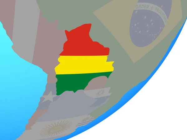 Bolivia Con Bandiera Nazionale Incorporata Sul Globo Politico Blu Illustrazione — Foto Stock