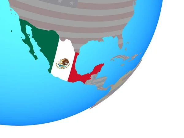 Meksyk Osadzonych Flagi Narodowej Niebieski Globus Polityczny Ilustracja — Zdjęcie stockowe