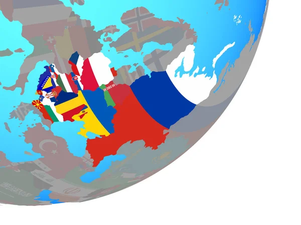 Oost Europa Met Ingesloten Nationale Vlag Blauwe Politieke Wereldbol Illustratie — Stockfoto