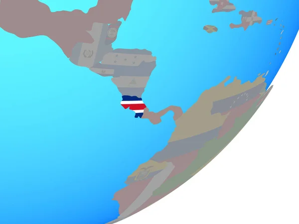 Коста Рика Встроенным Национальным Флагом Голубом Политическом Глобусе Иллюстрация — стоковое фото
