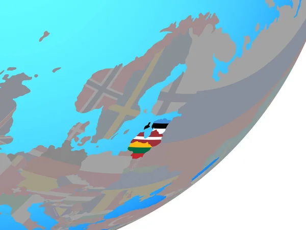 Baltic States Embedded National Flag Blue Political Globe Illustration — Stock Photo, Image