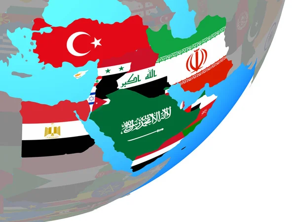 Medio Oriente Con Bandiera Nazionale Incorporata Sul Globo Politico Blu — Foto Stock