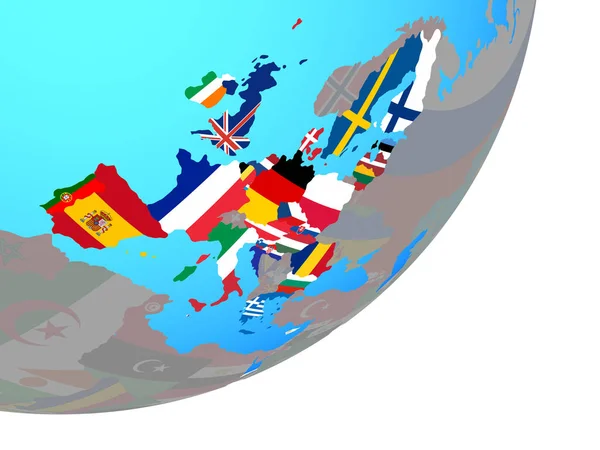 Europese Unie Met Ingesloten Nationale Vlag Blauwe Politieke Wereldbol Illustratie — Stockfoto