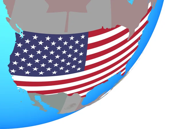 Estados Unidos Com Bandeira Nacional Embutida Globo Político Azul Ilustração — Fotografia de Stock