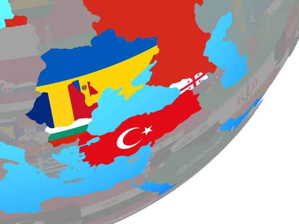 Чорноморський Регіон Вбудованих Національний Прапор Синій Політичних Земної Кулі Ілюстрація — стокове фото