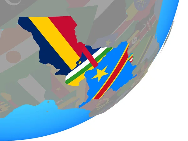 Центральна Африка Вбудованих Національний Прапор Синій Політичних Земної Кулі Ілюстрація — стокове фото
