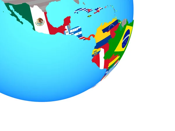 Ameryki Łacińskiej Osadzonych Flagi Narodowej Niebieski Globus Polityczny Ilustracja — Zdjęcie stockowe