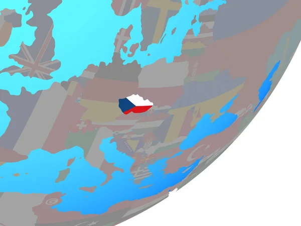 Чешская Республика Встроенным Национальным Флагом Голубом Политическом Глобусе Иллюстрация — стоковое фото
