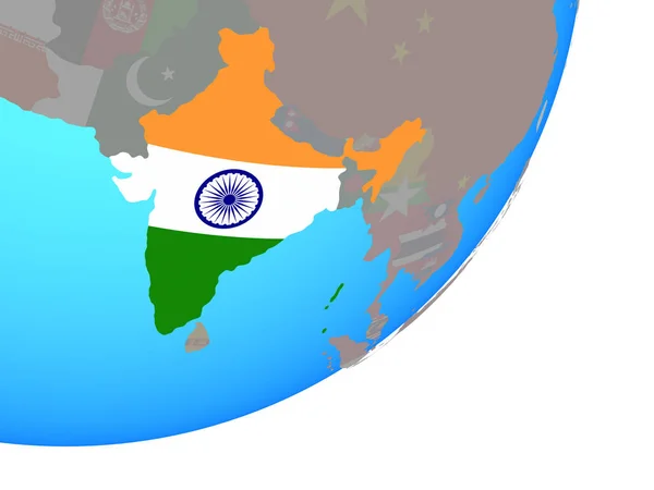 India Met Ingesloten Nationale Vlag Blauwe Politieke Wereldbol Illustratie — Stockfoto