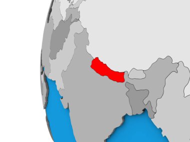 Nepal mavi siyasi 3d dünya üzerinde. 3D çizim.