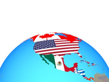 Siyasi dünya Ulusal bayrakları ile Kuzey Amerika. 3D çizim.