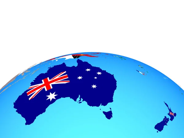 Australia Con Bandiere Nazionali Sul Globo Politico Illustrazione — Foto Stock