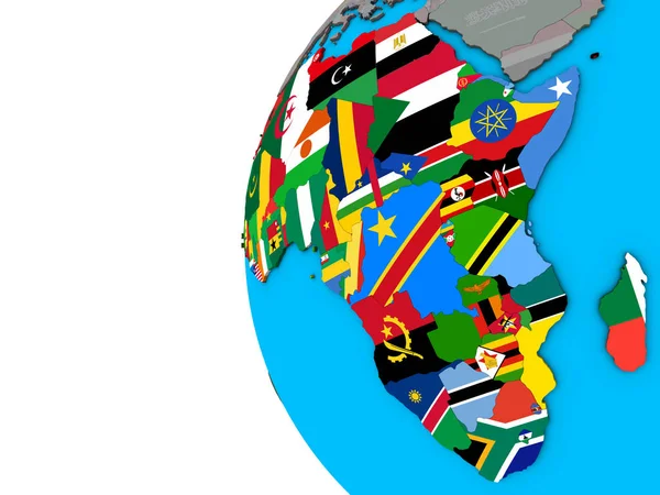 Afrika Mit Nationalflaggen Auf Blauem Politischen Erdball Illustration — Stockfoto