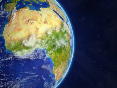 Afrika modeli son derece detaylı gezegenin yüzeyi ve bulutlar ile gerçek dünya bir uzaydan. 3D çizim. Nasa tarafından döşenmiş bu görüntü unsurları.