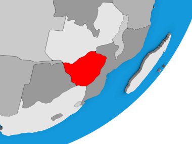 Zimbabve mavi siyasi 3d dünya üzerinde. 3D çizim.