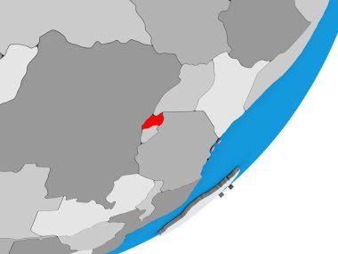 Ruanda mavi siyasi 3d dünya üzerinde. 3D çizim.