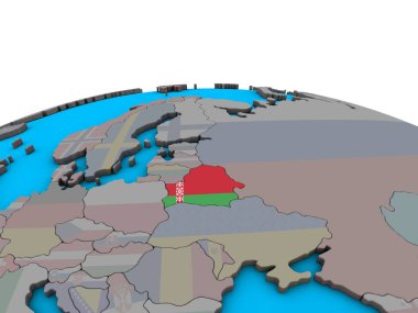 Belarus siyasi 3d dünya üzerinde katıştırılmış ulusal bayrak ile. 3D çizim.
