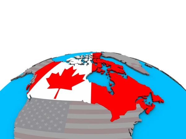 Kanada Mit Eingebetteter Nationalflagge Auf Politischem Globus Illustration — Stockfoto