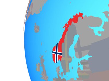 Norveç ile katıştırılmış ulusal bayrak mavi siyasi dünya üzerinde. 3D çizim.