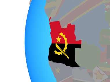 Angola ile katıştırılmış ulusal bayrak mavi siyasi dünya üzerinde. 3D çizim.