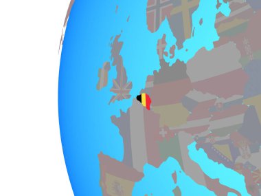 Belçika ile katıştırılmış ulusal bayrak mavi siyasi dünya üzerinde. 3D çizim.