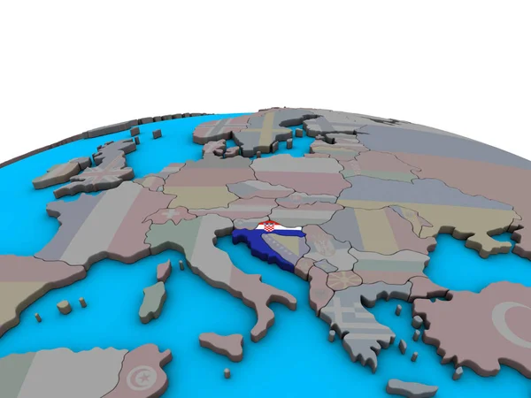 Chorwacja Osadzonych Flagi Narodowej Globus Polityczny Ilustracja — Zdjęcie stockowe