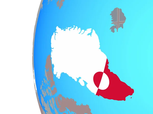 青の政治世界に埋め込まれた国旗とグリーンランド イラストレーション — ストック写真