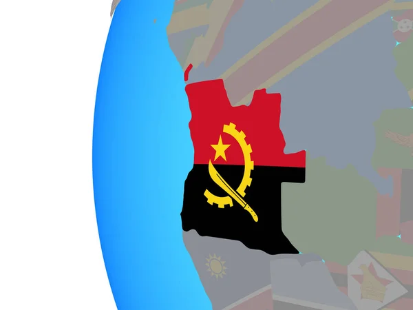 Angola Mit Eingebetteter Nationalflagge Auf Blauem Politischem Globus Illustration — Stockfoto