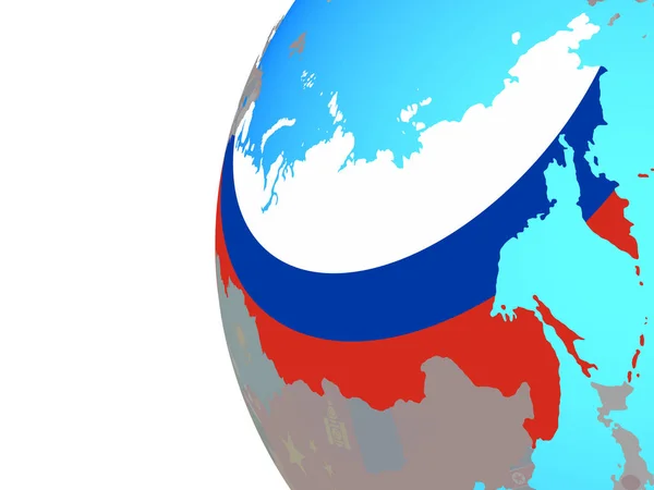 Rusya Mavi Siyasi Dünya Üzerinde Katıştırılmış Ulusal Bayrak Ile Çizim — Stok fotoğraf
