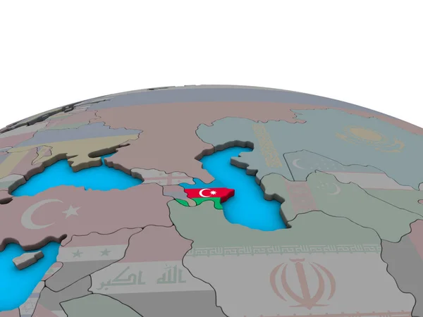 阿塞拜疆在政治3D 地球上嵌入国旗 — 图库照片