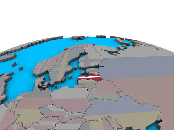 政治の 地球儀上の埋め込まれた国旗とラトビア イラストレーション — ストック写真