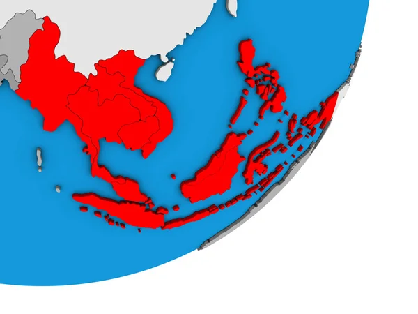 Юго Восточная Азия Голубом Политическом Глобусе Иллюстрация — стоковое фото