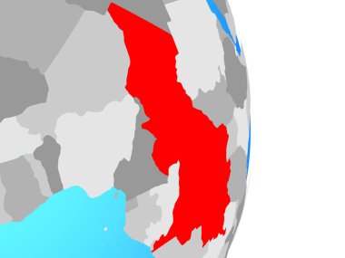 Orta Afrika basit siyasi dünya üzerinde. 3D çizim.