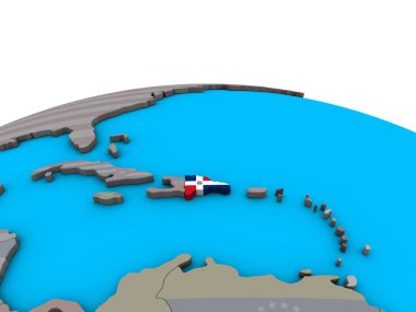 Dominik Cumhuriyeti siyasi 3d dünya üzerinde katıştırılmış ulusal bayrak ile. 3D çizim.