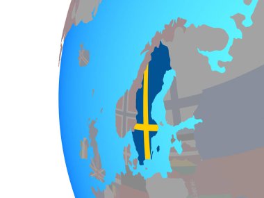 İsveç ile katıştırılmış ulusal bayrak mavi siyasi dünya üzerinde. 3D çizim.