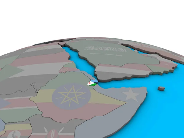Dzsibuti Beágyazott Nemzeti Zászló Politikai Földgömb Illusztráció — Stock Fotó