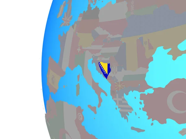 Босния Герцеговина Встроенным Государственным Флагом Голубом Политическом Глобусе Иллюстрация — стоковое фото