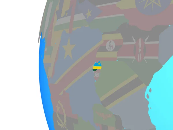 Ruanda Com Bandeira Nacional Embutida Globo Político Azul Ilustração — Fotografia de Stock