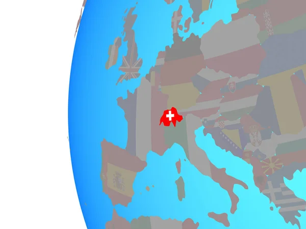 Schweiz Mit Eingebetteter Nationalflagge Auf Blauem Politischem Globus Illustration — Stockfoto