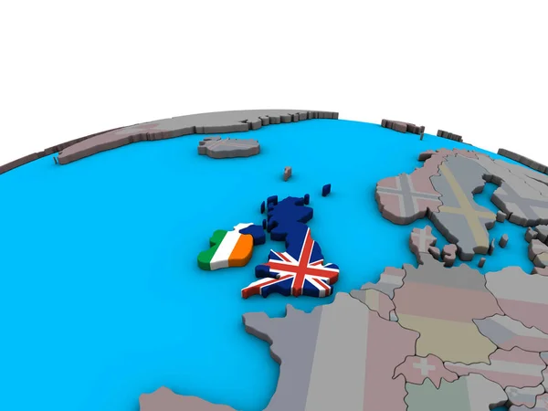 Islas Británicas Con Banderas Nacionales Incrustadas Mundo Político Ilustración —  Fotos de Stock