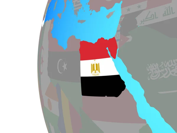 Egito Com Bandeira Nacional Embutida Globo Político Azul Ilustração — Fotografia de Stock
