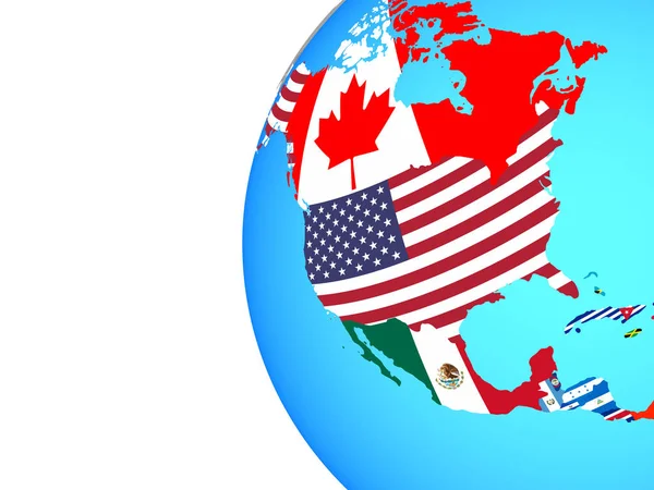 North America Embedded National Flags Blue Political Globe Illustration — Stock Photo, Image