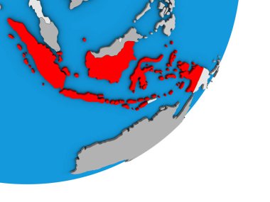 Endonezya mavi siyasi 3d dünya üzerinde. 3D çizim.