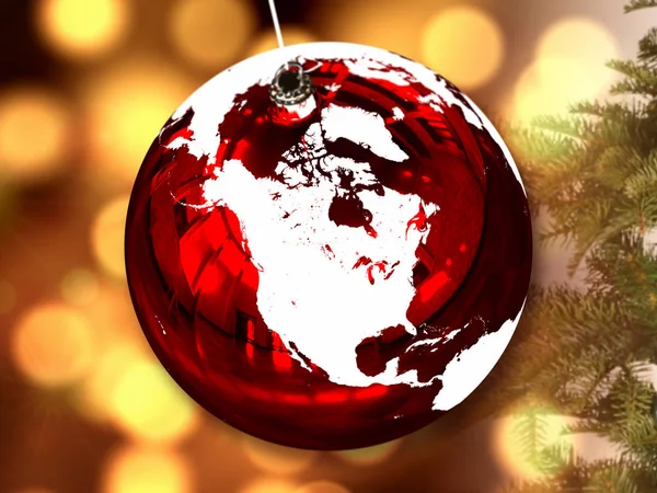 Nord America Rosso Lucido Palla Natale Con Luci Candela Offuscata — Foto Stock