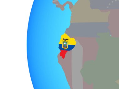 Ekvator ile katıştırılmış ulusal bayrak mavi siyasi dünya üzerinde. 3D çizim.