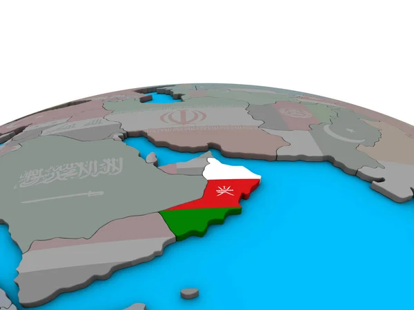 Oman Osadzonych Flagi Narodowej Globus Polityczny Ilustracja — Zdjęcie stockowe